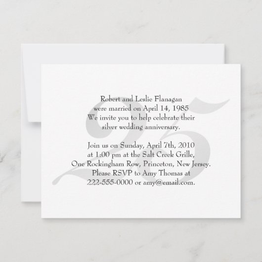 過去と現在の銀記念日 招待状 (裏面)