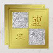 過去と現在 写真 ゴールデン アニバーサリー(シャイニー) 招待状 (正面/裏面)