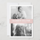 「過去と現在」卒業式 ブッシュピンクの写真コラージュ 招待状 (正面)