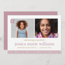 「過去と現在」2枚の写真を使った卒業のお知らせカード 招待状