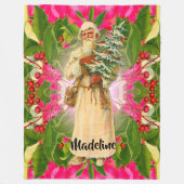 過去のビクトリアンなモノグラムからの古い サンタ フリースブランケット (正面)