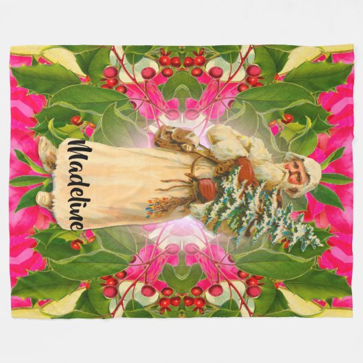 過去のビクトリアンなモノグラムからの古い サンタ フリースブランケット (正面(横))