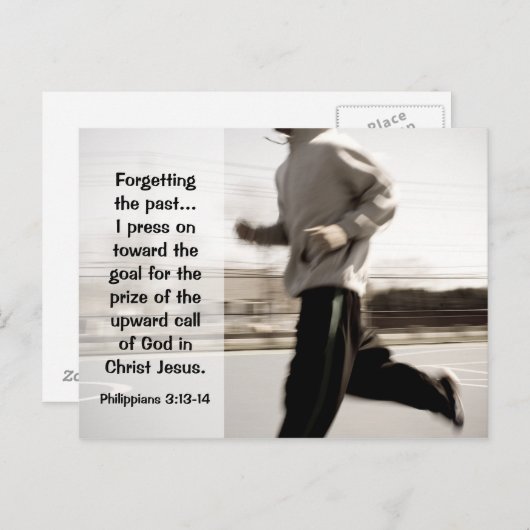 過去を忘れて前進する、フィリピ 3:14 ポストカード (正面/裏面)