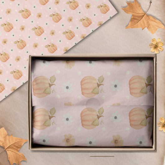 過去モダンピンク水彩南瓜フローラルパターン 薄葉紙