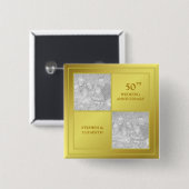 過去及び現在の写真の金記念日(光沢がある) 缶バッジ (正面&裏面)