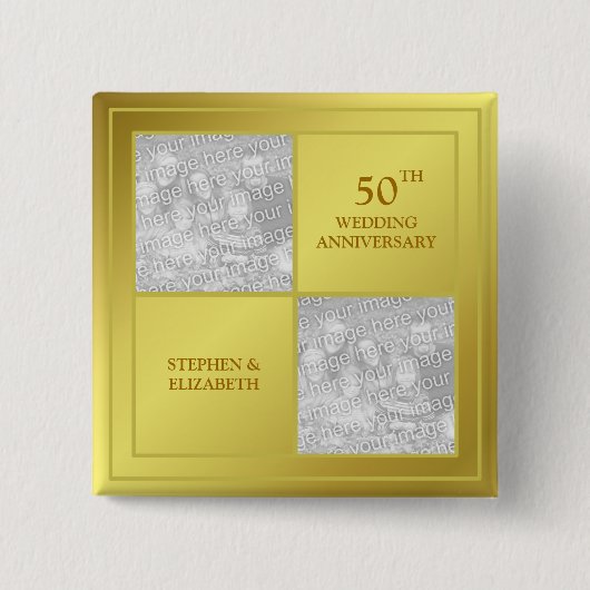 過去及び現在の写真の金記念日(光沢がある) 缶バッジ (正面)
