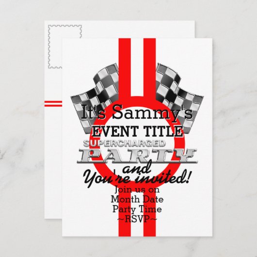 過給パーソナライズされた性能パーティー インビテーションポストカード (正面/裏面)