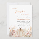 道にカボチャのワイルドフラワーベージュベイビーシャワー 招待状 (正面)