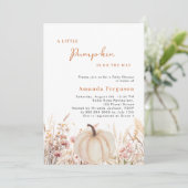 道にカボチャのワイルドフラワーベージュベイビーシャワー 招待状 (スタンド正面)