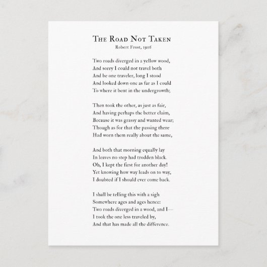 道に詩を取っていないロバート・フロスト ポストカード (正面)