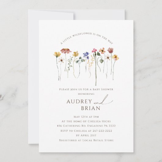 道のカラフル野草カップル赤ちゃんシャワー 招待状 (正面)