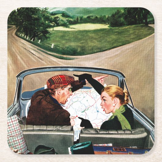 『道の分かれ道』 スクエアペーパーコースター (正面)