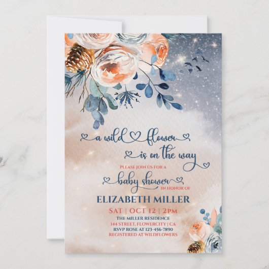 道の女の子の赤ちゃんシャワーの小さな野花 招待状 (正面)