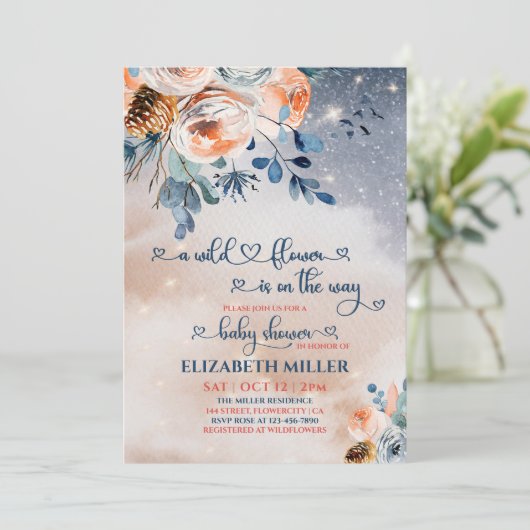 道の女の子の赤ちゃんシャワーの小さな野花 招待状 (スタンド正面)