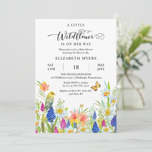 道の女の子の赤ちゃんシャワーの小さな野花 招待状 (スタンド正面)