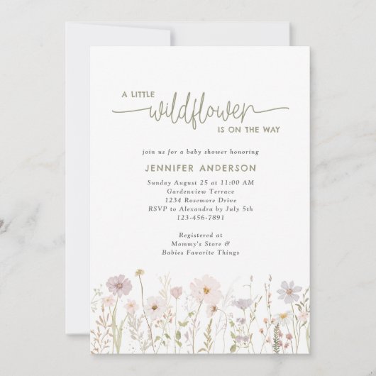 道の小さな野生の花のフローラ赤ちゃんシャワー 招待状 (正面)