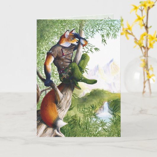 道の燃えるキツネ カード (黄色い花)