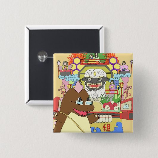 道の駅くじ やませ土風館オリジナルキャラクターどっふぅくん スクエア缶バッジ 缶バッジ (正面&裏面)