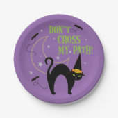 道を横切らないで黒猫ハロウィンパープル ペーパープレート (正面)