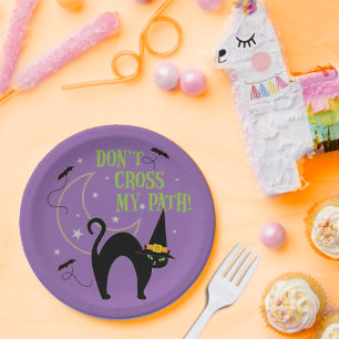 道を横切らないで黒猫ハロウィンパープル ペーパープレート