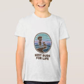 道を歩くかわいい子供と子犬 トライブレンドＴシャツ (正面)