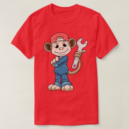 道具とヘルメットの整備士としてのサル Tシャツ (デザイン正面)