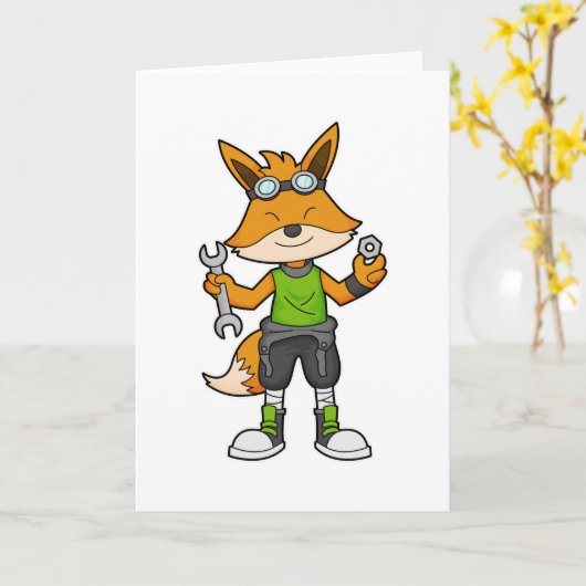 道具を持ったメカニックとしての狐 カード (黄色い花)