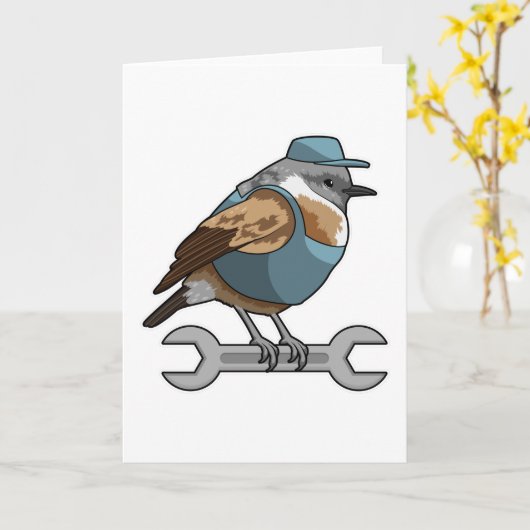 道具を持った鳥職人 カード (黄色い花)