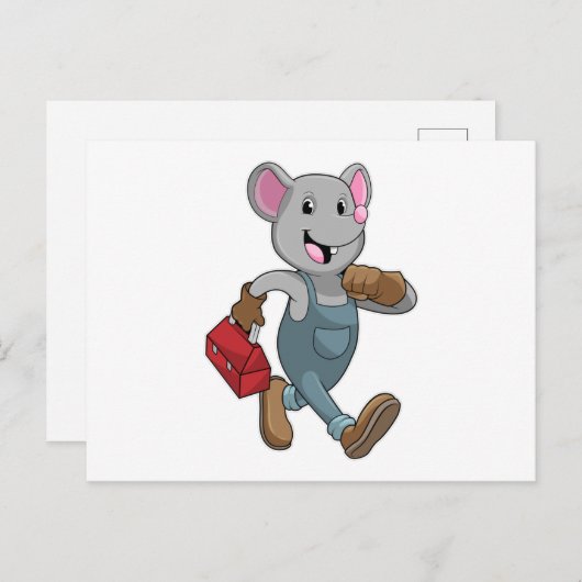 道具箱を持った大工としてのネズミ ポストカード (正面/裏面)