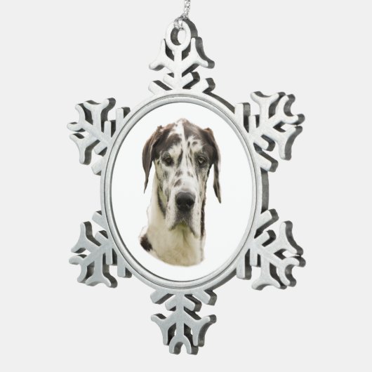 道化師のグレートデーン犬の写真 スノーフレークピューターオーナメント (右)