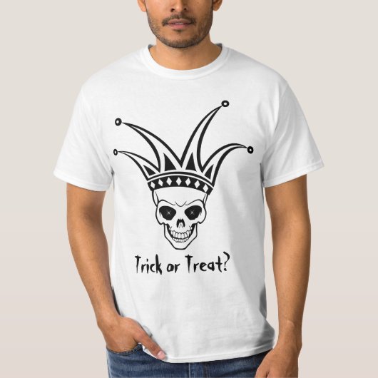 道化師のスカルのトリック・オア・トリート Tシャツ (正面)