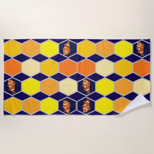 道化師の手描きアート ビーチタオル (正面)