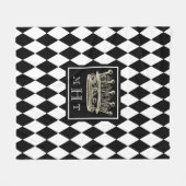 道化師の王冠の白黒ダイヤモンドのモノグラム フリースブランケット (正面(横))