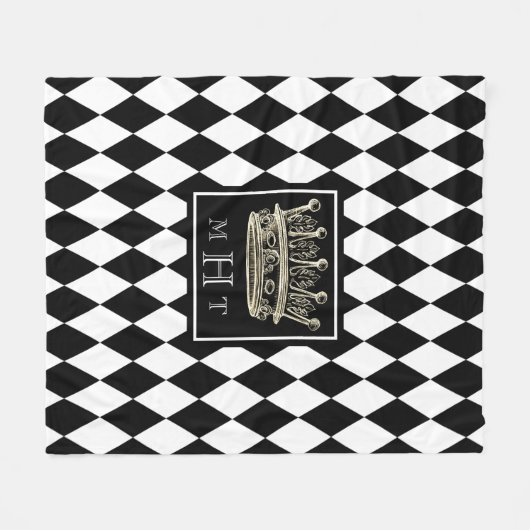 道化師の王冠の白黒ダイヤモンドのモノグラム フリースブランケット (正面(横))