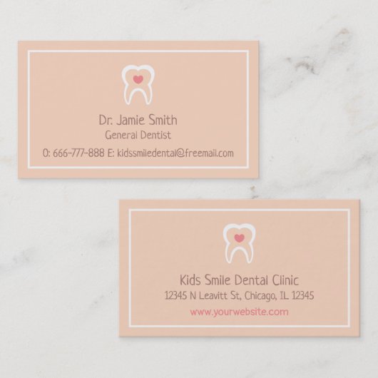 道徳的な歯のハートの歯科医の名刺 名刺 (正面/裏面)