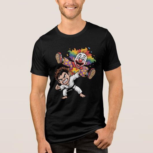 道着の男に石を投げられるピエロ トライブレンドＴシャツ (正面)