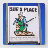 道端ダイナーレストランサイン スクエア壁時計 (正面)