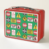 道路おもしろいシンボルや象徴ストップが警告を入力しない メタルランチボックス (裏面)