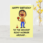 道路おもしろい建築作業者誕生日 カード (黄色い花)