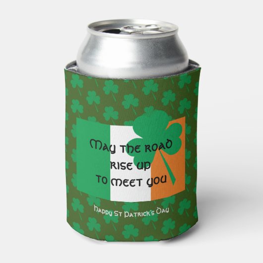 道路がアイルランド国旗の上に上昇するのを待つST PATRICKS DAY 缶クーラー (缶正面)