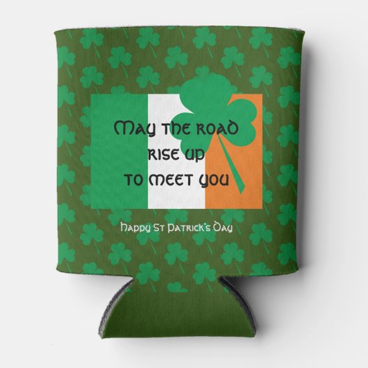 道路がアイルランド国旗の上に上昇するのを待つST PATRICKS DAY 缶クーラー (正面)