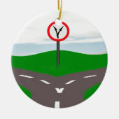 道路で決定をフォークする セラミックオーナメント (正面)