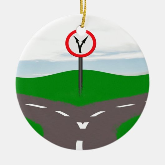 道路で決定をフォークする セラミックオーナメント (正面)