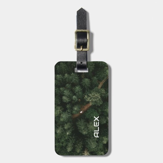 道路と空中の木の頂上 – 自然と経路 ラゲッジタグ (正面縦)