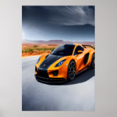 道路にオレンジと黒のスポーツカー | AI Art ポスター (正面)