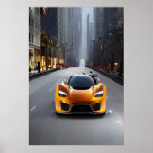 道路にオレンジ色のスポーツカー | AIアートポスター ポスター (正面)