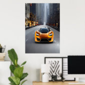 道路にオレンジ色のスポーツカー | AIアートポスター ポスター (ホームオフィス)