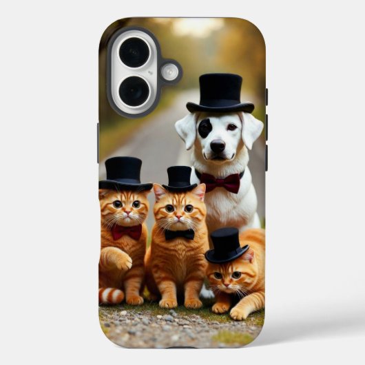 道路に佇む3匹のオレンジ色の猫と犬のスタジオ Case-Mate iPhoneケース (裏面)
