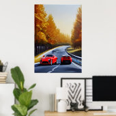 道路に2台の赤いスポーツカー | AIアートポスター ポスター (ホームオフィス)