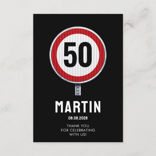 道路のカスタム看板を持つAGE誕生日パーティー サンキューカード (正面)